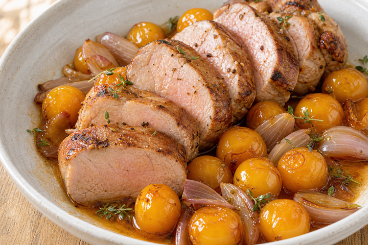Filet mignon de porc aux mirabelles caramélisées — recette Gustant